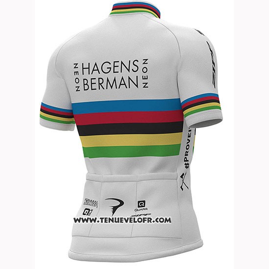 2019 Maillot Ciclismo UCI Mondo Champion Androni Giocattoli Blanc Manches Courtes et Cuissard